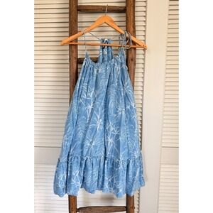 Touche Balneaire Blue Palm Leaf Print Halter Sundress Sleeveless Dress S